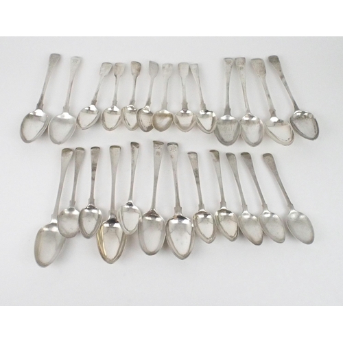 2456 - A COLLECTION OF GEORGIAN AND LATER SILVER FLATWAREincluding two bottom marked silver serving spoons,... 