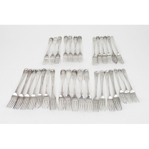 2457 - A COLLECTION OF GEORGIAN AND LATER SILVER FORKSincluding seven silver table forks by William Eley I ... 