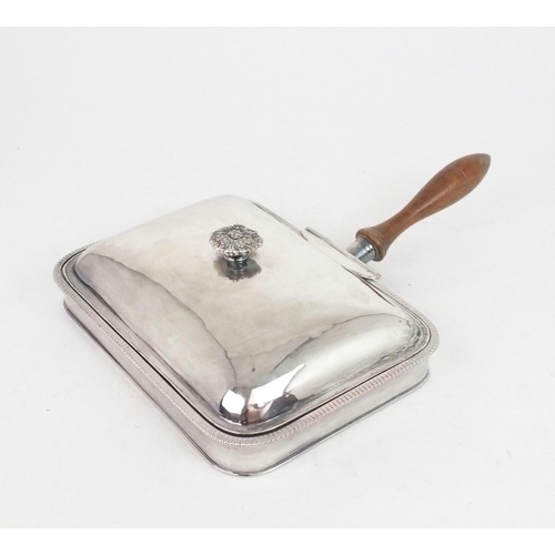 2479 - AN OLD SHEFFIELD PLATE TOASTED CHEESE DISHof plain rectangular form and a domed lid, with a gadroone... 