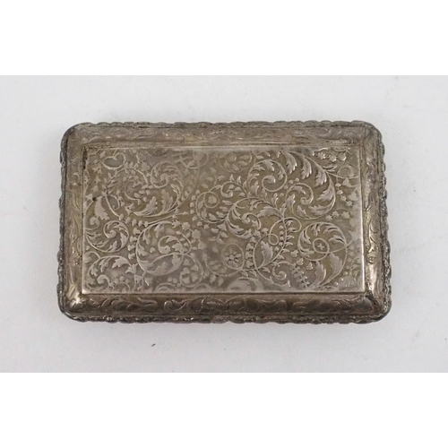 2484 - A CONTINENTAL SILVER GILT SNUFF BOXof rectangular form, the hinged lid decorated with a stag hunting... 