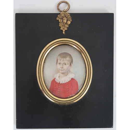 2598 - THREE REGENCY PORTRAIT MINIATURES PAINTED ON IVORYIn ebonised frames, comprising a lady with ringlet... 