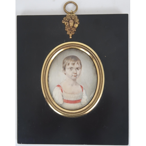 2598 - THREE REGENCY PORTRAIT MINIATURES PAINTED ON IVORYIn ebonised frames, comprising a lady with ringlet... 