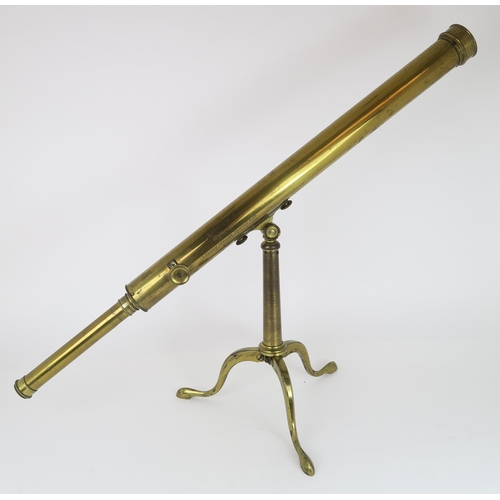 2600 - A VICTORIAN LACQUERED BRASS TELESCOPE ON TRIPOD BASE BY NEWTON & Co., FLEET STREET, LONDONIn mah... 