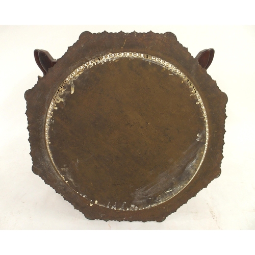 2008 - A CHINESE BRASS TOP FOLDING TABLEwith octagonal brass tray top over hardwood hexagonal folding base,... 