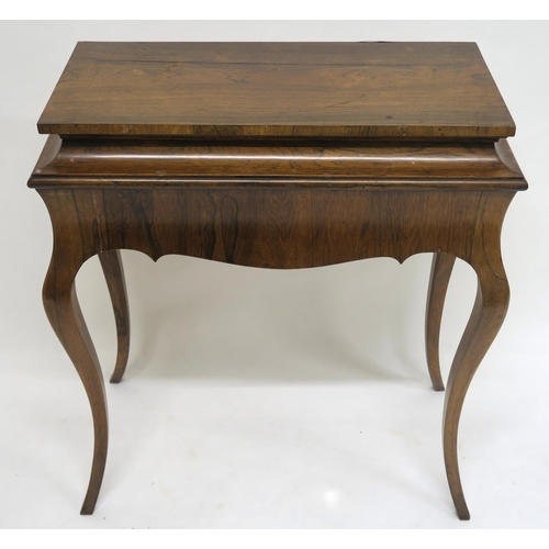 2012 - A VICTORIAN ROSEWOOD JARDINIERE TABLEwith removable rosewood top over shaped frieze on cabriole supp... 