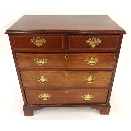 2019 - A GEORGIAN MAHOGANY TWO OVER THREE CHEST OF DRAWERSwith checker line inlays and brass drawer pulls o... 