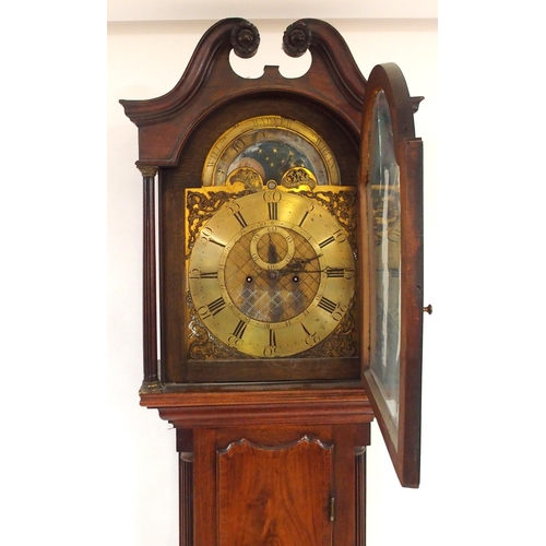 2022 - A GEORGIAN MAHOGANY CASED WILLIAM BARKER WIGAN MOONPHASE LONGCASE CLOCKwith 14 inch brass dial with ... 