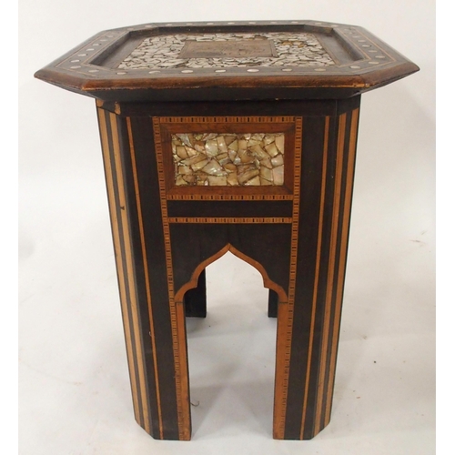 2025 - A 19TH CENTURY EBONISED MOORISH OCTAGONAL TOP OCCASIONAL TABLE AND SQUARE TOPPED TABLEboth with exte... 