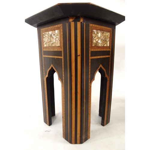 2025 - A 19TH CENTURY EBONISED MOORISH OCTAGONAL TOP OCCASIONAL TABLE AND SQUARE TOPPED TABLEboth with exte... 