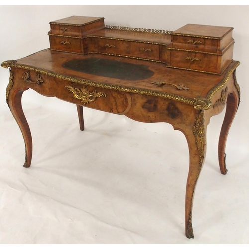 2035 - A LOUIS XVI STYLE BURR WALNUT AND ORMOLU MOUNTED BUREAU PLATwith five drawered superstructure over g... 