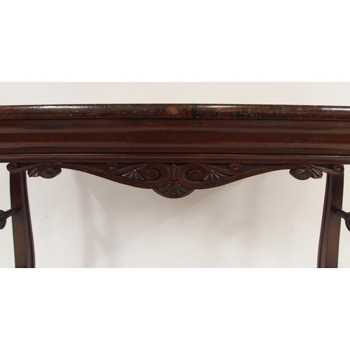 2038 - A VICTORIAN MAHOGANY AND SATINWOOD INLAID LIBRARY TABLEwith carved friezes on carved lyre shaped sup... 
