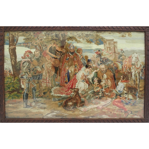 2040 - A 19TH CENTURY STAINED OAK FRAMED TAPESTRY FIRE SCREENwith finely woven panel possibly depicting the... 