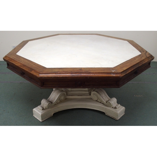 2043 - A VICTORIAN ARCHITECTURAL OCTAGONAL  LIBRARY TABLEwith white painted top surrounded by shaped  friez... 