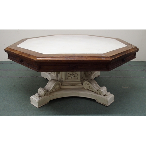 2043 - A VICTORIAN ARCHITECTURAL OCTAGONAL  LIBRARY TABLEwith white painted top surrounded by shaped  friez... 