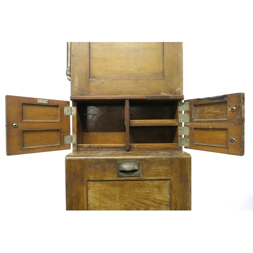 2044 - A 19/20TH CENTURY TEAK SHIPS CABIN WASH STANDwith three asymmetrical cabinet doors over fall front c... 