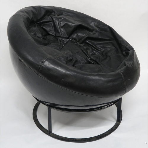 2110 - A 20TH CENTURY AFTER EERO AARNIO BALL CHAIRwith black leather upholstered bean bag seat within fibre... 