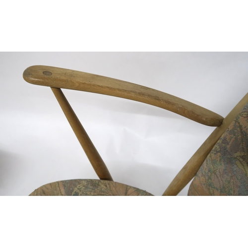 2112 - A 20TH CENTURY ELM & BEECH FRAMED ERCOL 317 GRANDFATHER EASY CHAIR, 341 EXTENSION STOOL AND  315... 