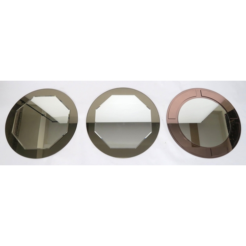 2115 - A LOT OF THREE 20TH CENTURY ART DECO STYLE FRAMELESS WALL MIRRORSwith central circular mirror mounte... 