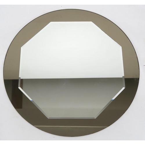 2115 - A LOT OF THREE 20TH CENTURY ART DECO STYLE FRAMELESS WALL MIRRORSwith central circular mirror mounte... 