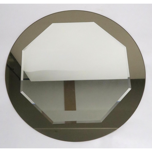 2115 - A LOT OF THREE 20TH CENTURY ART DECO STYLE FRAMELESS WALL MIRRORSwith central circular mirror mounte... 