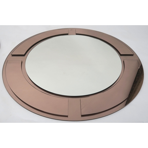 2115 - A LOT OF THREE 20TH CENTURY ART DECO STYLE FRAMELESS WALL MIRRORSwith central circular mirror mounte... 