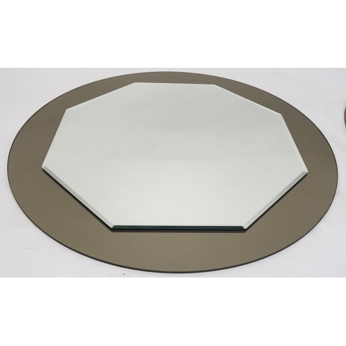 2115 - A LOT OF THREE 20TH CENTURY ART DECO STYLE FRAMELESS WALL MIRRORSwith central circular mirror mounte... 