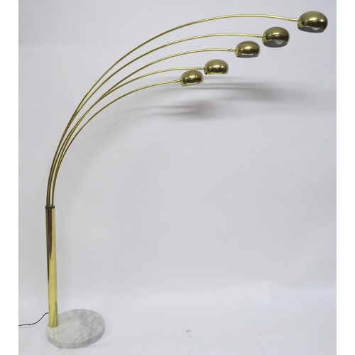 2116 - A MID 20TH CENTURY SWEDISH COTTEX FIVE BRANCH STANDARD LAMPwith five brass coloured arms on brass up... 