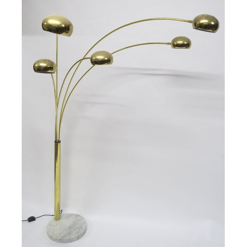 2116 - A MID 20TH CENTURY SWEDISH COTTEX FIVE BRANCH STANDARD LAMPwith five brass coloured arms on brass up... 