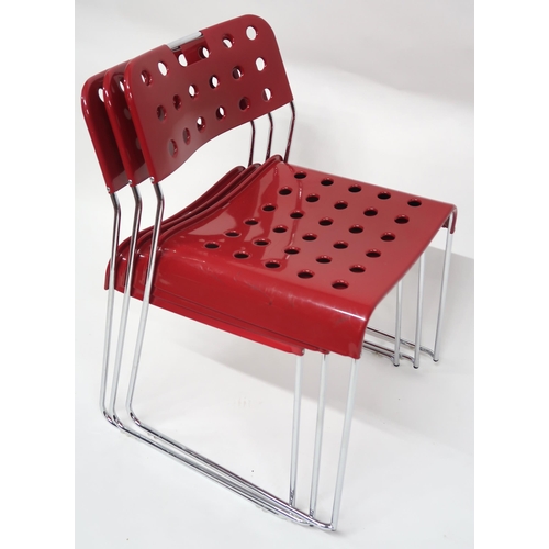 2120 - A SET OF SIX RODNEY KINSMAN FOR MAURO MININI O.K.M OMSTAK STACKING CHAIRSwith red aluminium pierced ... 