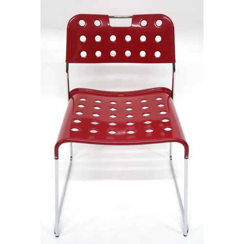 2120 - A SET OF SIX RODNEY KINSMAN FOR MAURO MININI O.K.M OMSTAK STACKING CHAIRSwith red aluminium pierced ... 