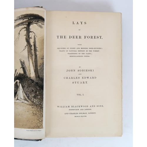 2624 - SOBIESKI, JOHN & STUART, CHARLES EDWARD LAYS OF THE DEER FORESTTwo-volume set, quarter-bound in ... 