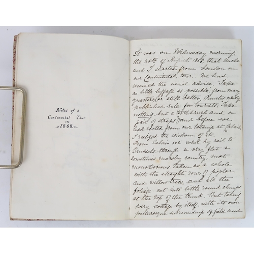 2629 - NOTES OF A CONTINENTAL TOUR IN 1868, A MID-VICTORIAN HANDWRITTEN TRAVEL JOURNALBound in gilt-tooled ... 