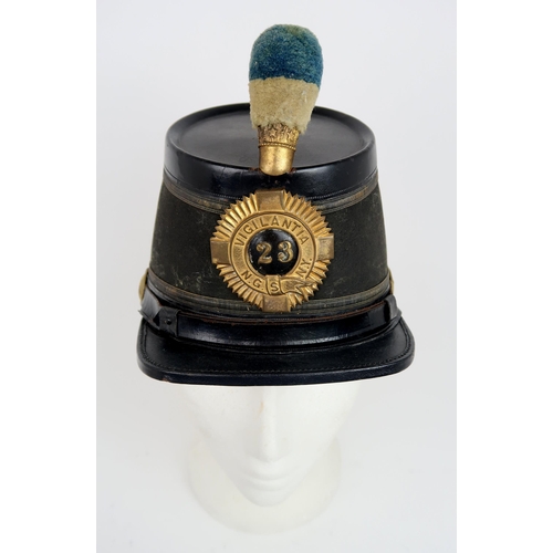 2654 - A C19TH MODEL 1872 SHAKO WITH BADGE FOR THE 23rd US NATIONAL GUARDThe black wool felt body with pate... 