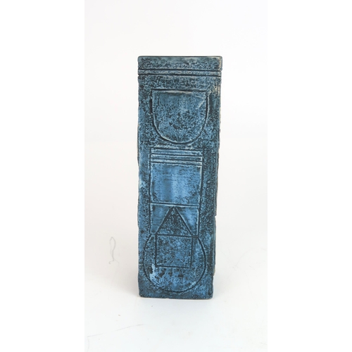 2157 - AN ALISON BRIGDEN FOR TROIKA POTTERY VASEof tall square shape, with incised and relief decorated geo... 