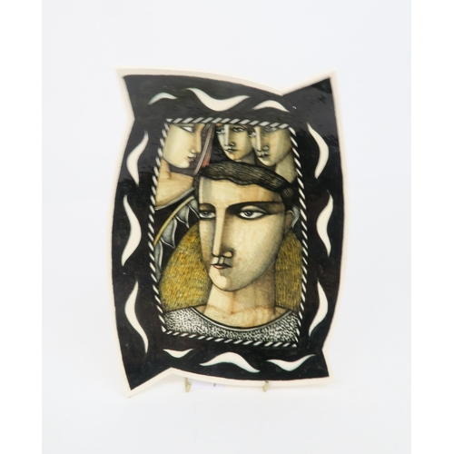 2162 - IAN MCWHINNIE (1952)A untitled ceramic dish painted with figures, 26cm x 21cm ... 