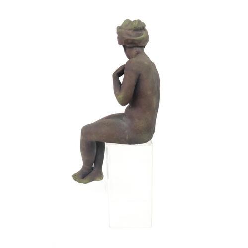 2163 - WALTER AWLSON (SCOTTISH b 1949) A sitting female nude, her hair wrapped in a towel, incised&nbs... 