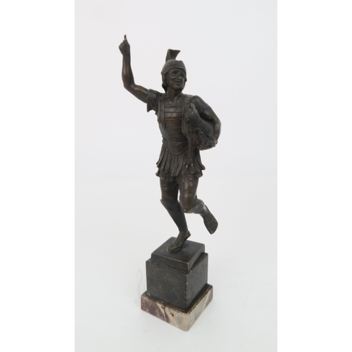 2166 - HELMUTH SCHIEVELKAMP (GERMAN 1849-1890)A bronze statue of a Roman Soldier holding a chicken, 33cm hi... 