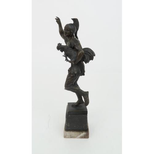 2166 - HELMUTH SCHIEVELKAMP (GERMAN 1849-1890)A bronze statue of a Roman Soldier holding a chicken, 33cm hi... 