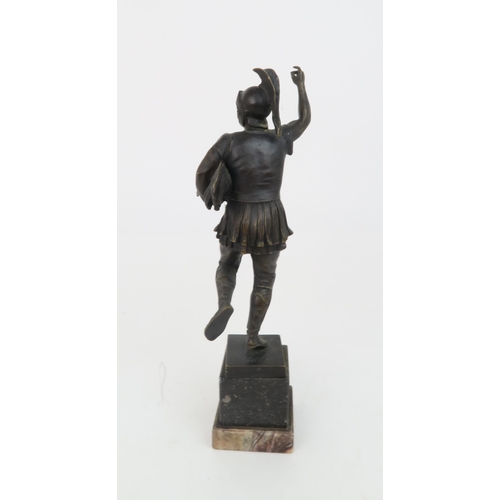 2166 - HELMUTH SCHIEVELKAMP (GERMAN 1849-1890)A bronze statue of a Roman Soldier holding a chicken, 33cm hi... 