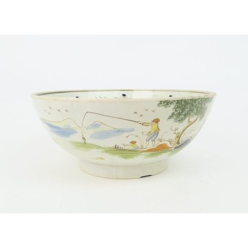 2167 - A COMMEMORATIVE PEARLWARE BOWLprobably Liverpool circa 1798, painted with Fill to brave Duncan below... 