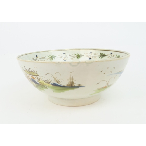 2167 - A COMMEMORATIVE PEARLWARE BOWLprobably Liverpool circa 1798, painted with Fill to brave Duncan below... 