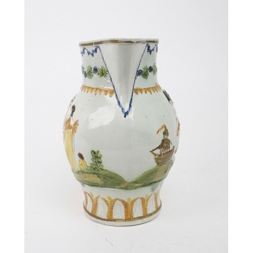 2167A - A COMMEMORATIVE PRATT WARE JUGcirca 1797, moulded to one side with a profile portrait Admiral D... 