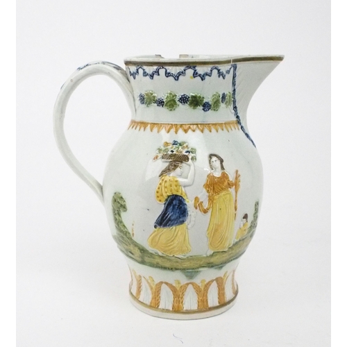 2167A - A COMMEMORATIVE PRATT WARE JUGcirca 1797, moulded to one side with a profile portrait Admiral D... 