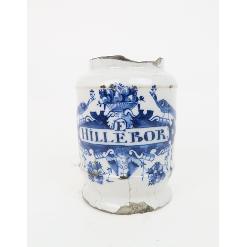 2171 - AN 18TH CENTURY DUTCH DELFT BLUE AND WHITE DRUG JARpainted with Hillebor (Hellebore), surrounded by ... 