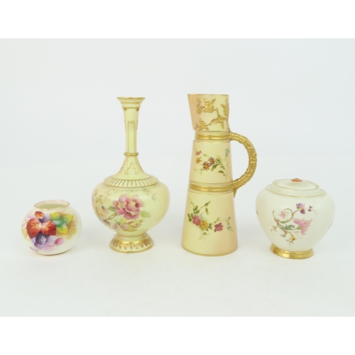 2175 - A COLLECTION OF ROYAL WORCESTER PORCELAINincluding a Kitty Blake bramble painted flower vase, shaped... 