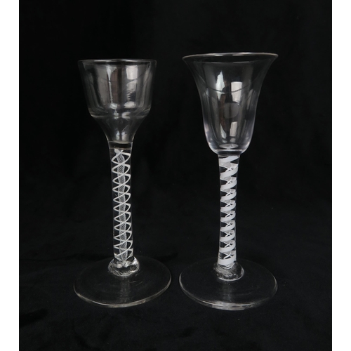 2182 - AN 19TH CENTURY RIBBON TWIST STEMMED BELL BOWL WINE GLASS16cm high, a ribbon twist wine glass, a fol... 