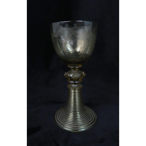 2182 - AN 19TH CENTURY RIBBON TWIST STEMMED BELL BOWL WINE GLASS16cm high, a ribbon twist wine glass, a fol... 