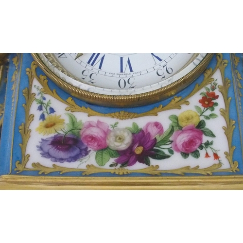 2191 - A SEVRES STYLE PORCELAIN MANTLE CLOCKthe circular white enamel dial, with blue roman numerals and mi... 