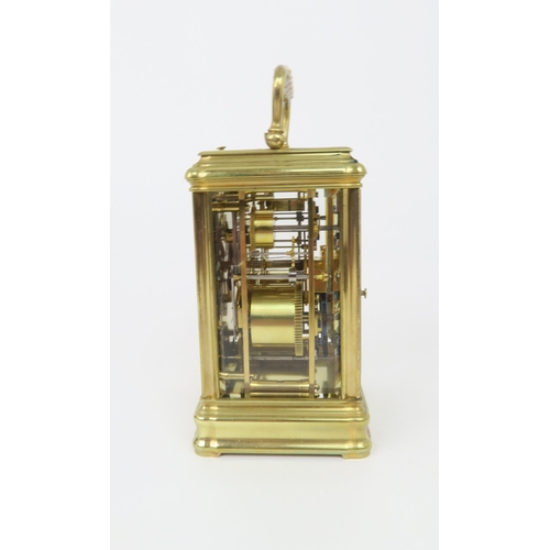 2204 - A FRENCH BRASS AND GLASS REPEATING CARRIAGE CLOCKby Drocourt for J. W. Benson, London with striking ... 