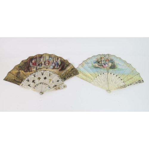 2207 - A COLLECTION OF EUROPEAN FANSincluding a mother of pearl example with a double painted leaf of court... 